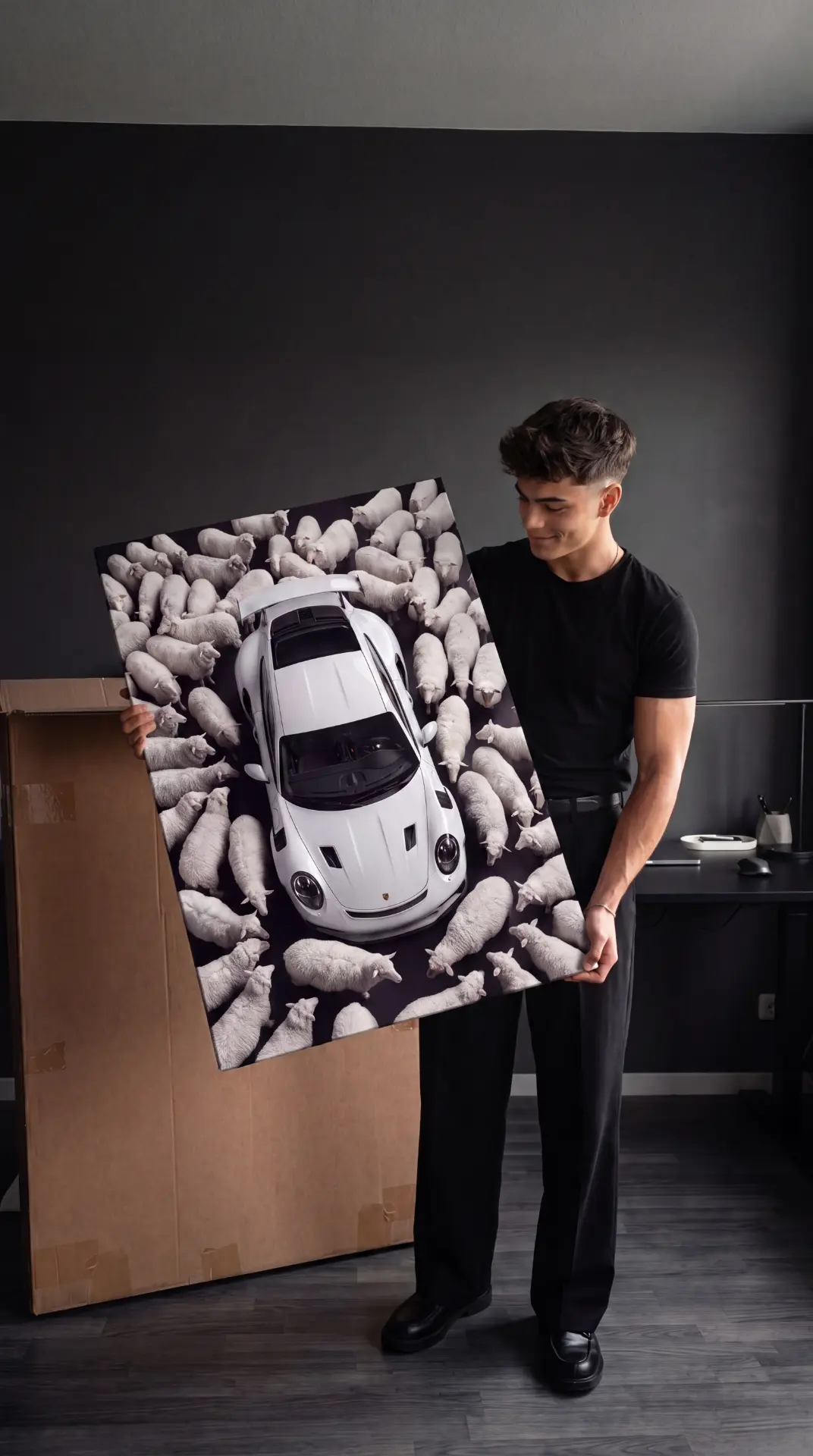 Customer unboxing a Black Sheep canvas edition